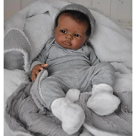 20Inch Black Realistic Cloth Body Reborn Tan Boy Doll with Natural Hair Boy - Picture 1 of 5